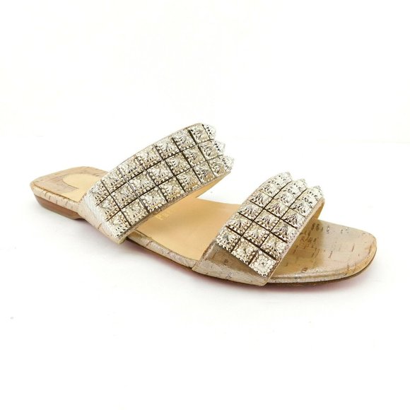 CHRISTIAN LOUBOUTIN Studded Flat Slide Sandals 37 - Picture 1 of 7